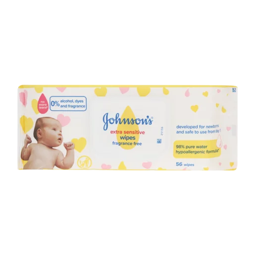 Johnson's Baby Wipes Extra Sensitive Fragrance Free 56 Wipes