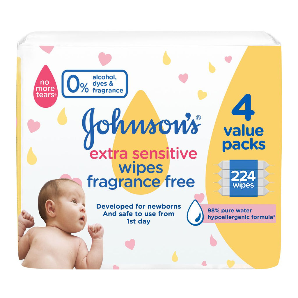 Johnson's Extra Sensitive Wipes Fragrance Free 4 Pack