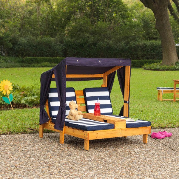 Kidkraft Double Chaise Lounge With Cup Holders Honey & Navy Age- 3 Years & Above