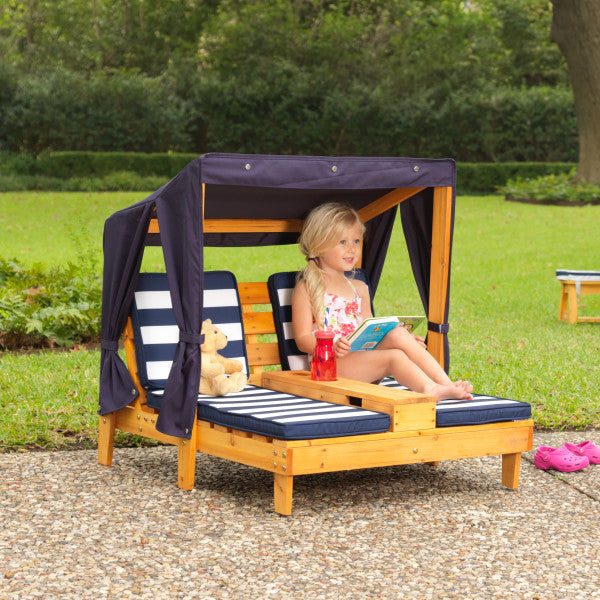 Kidkraft Double Chaise Lounge With Cup Holders Honey & Navy Age- 3 Years & Above