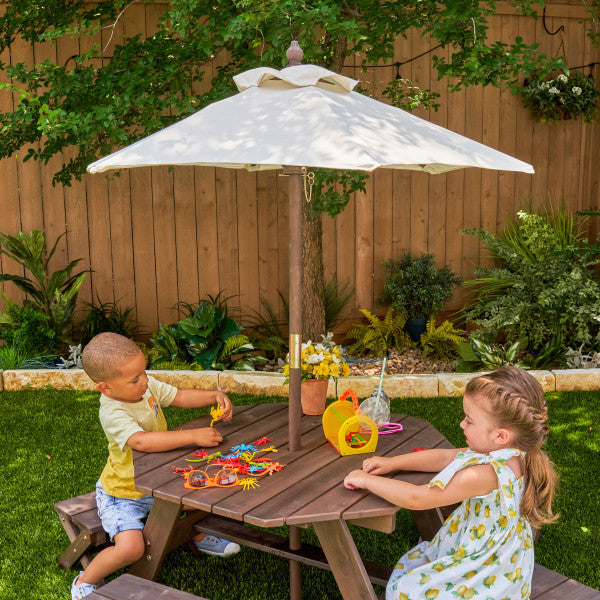 Kidkraft Octagon Table , Stools & Umbrella Set- Bear Brown & Beige Age- 3 Years & Above