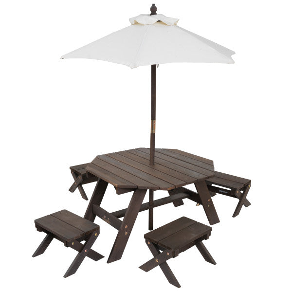 Kidkraft Octagon Table , Stools & Umbrella Set- Bear Brown & Beige Age- 3 Years & Above