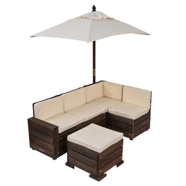 Kidkraft Outdoor Sectional Ottoman & Umbrella Set- Bear Brown & Beige Age- 3 Years & Above