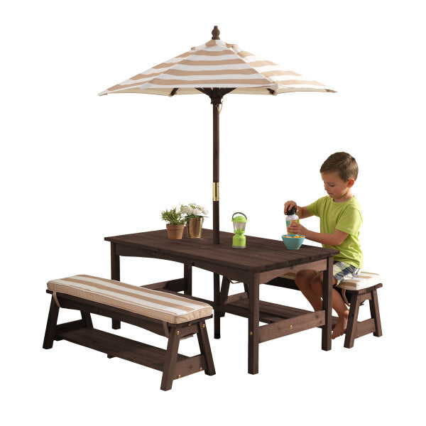 Kidkraft Outdoor Table Bench Set Oatmeal White Stripe Age 3 Years Above Peekaboo