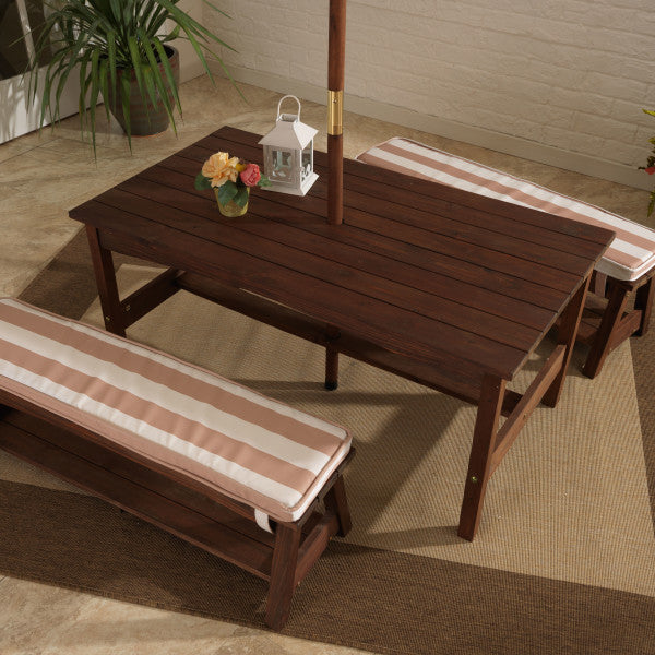Kidkraft Outdoor Table Bench Set Oatmeal White Stripe Age 3 Years Above Peekaboo