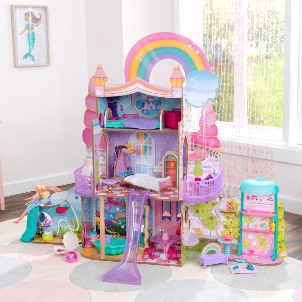 Kidkraft Rainbow Dreamers Unicorn Mermaid Dollhouse With Kraft Assembly Age- 3 Years & Above