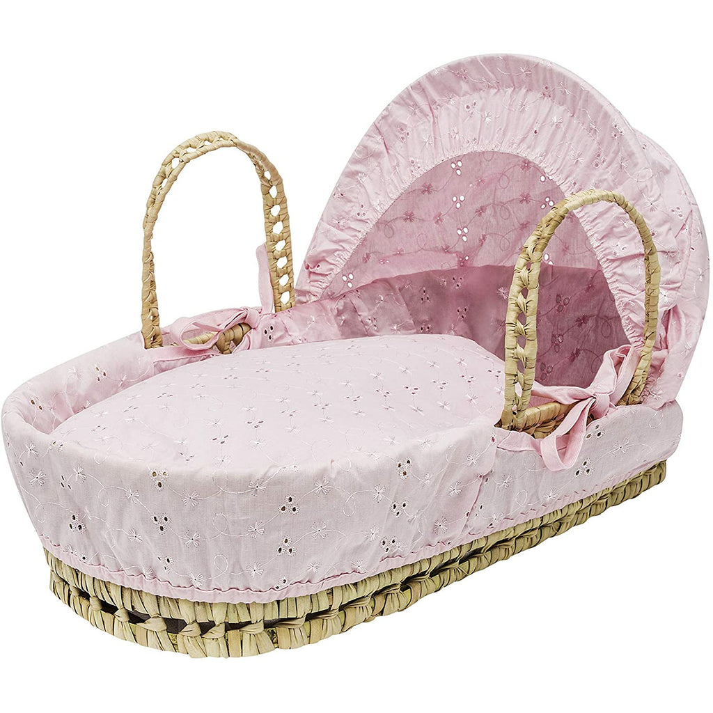 Kinder Valley Pink Doll BA Palm Moses Basket Age 3-6m Pink