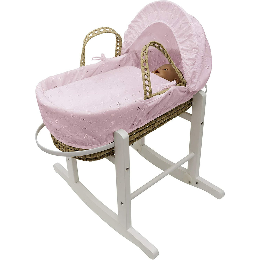 Kinder Valley Pink Doll BA Palm Moses Basket Age 3-6m Pink