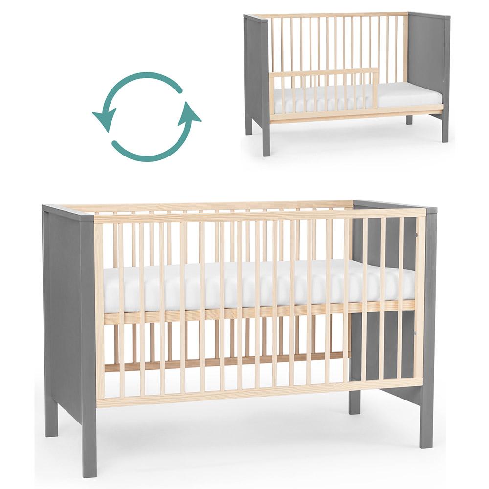 Kinderkraft Baby Wooden Cot Mia Guardrail + Mattress Grey Age 0Y+