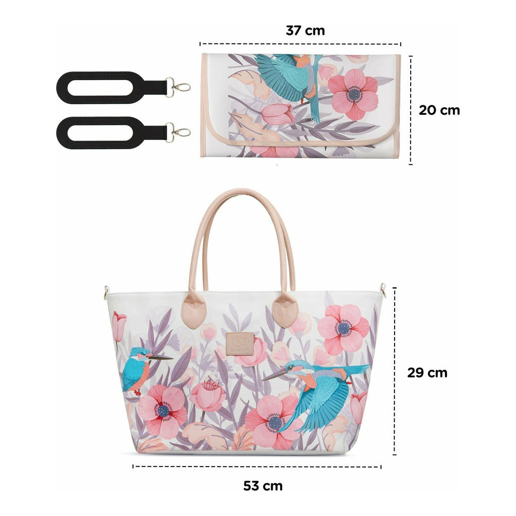 Kinderkraft Bird and Floral Printed Diaper Mommy Bag