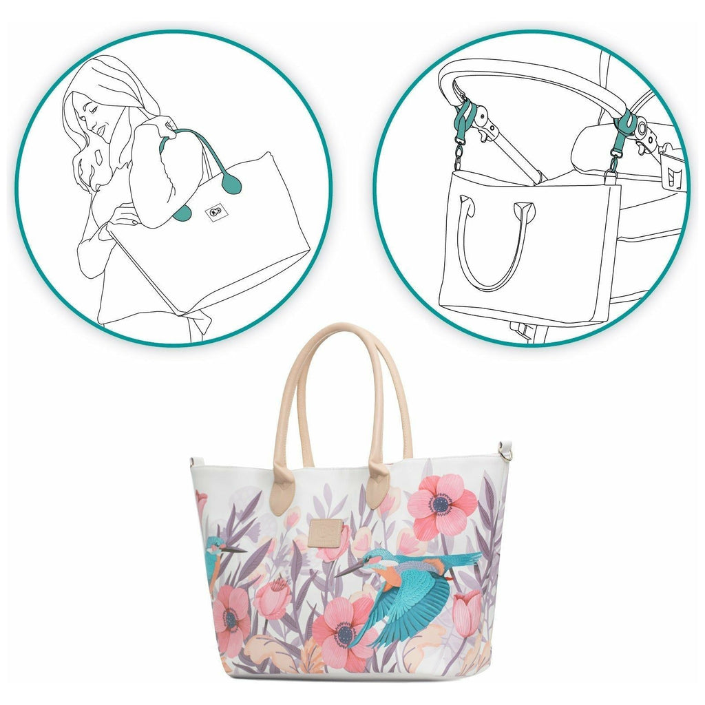 Kinderkraft Bird and Floral Printed Diaper Mommy Bag