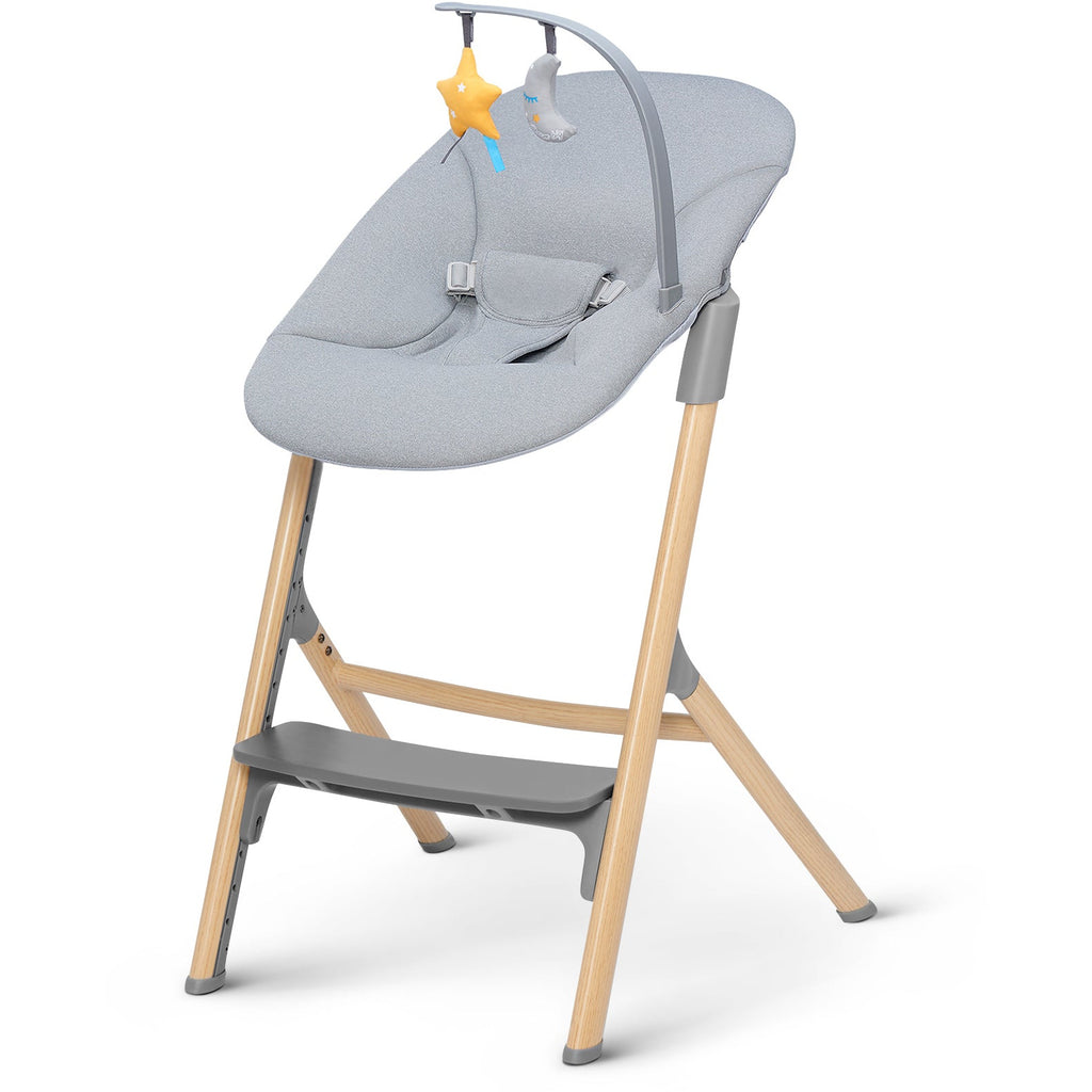 Kinderkraft Igee 4-In-1 Feeding Chair+ High Bouncer Grey Wood Age- 6 Months & Above (Holds upto 110 Kgs)