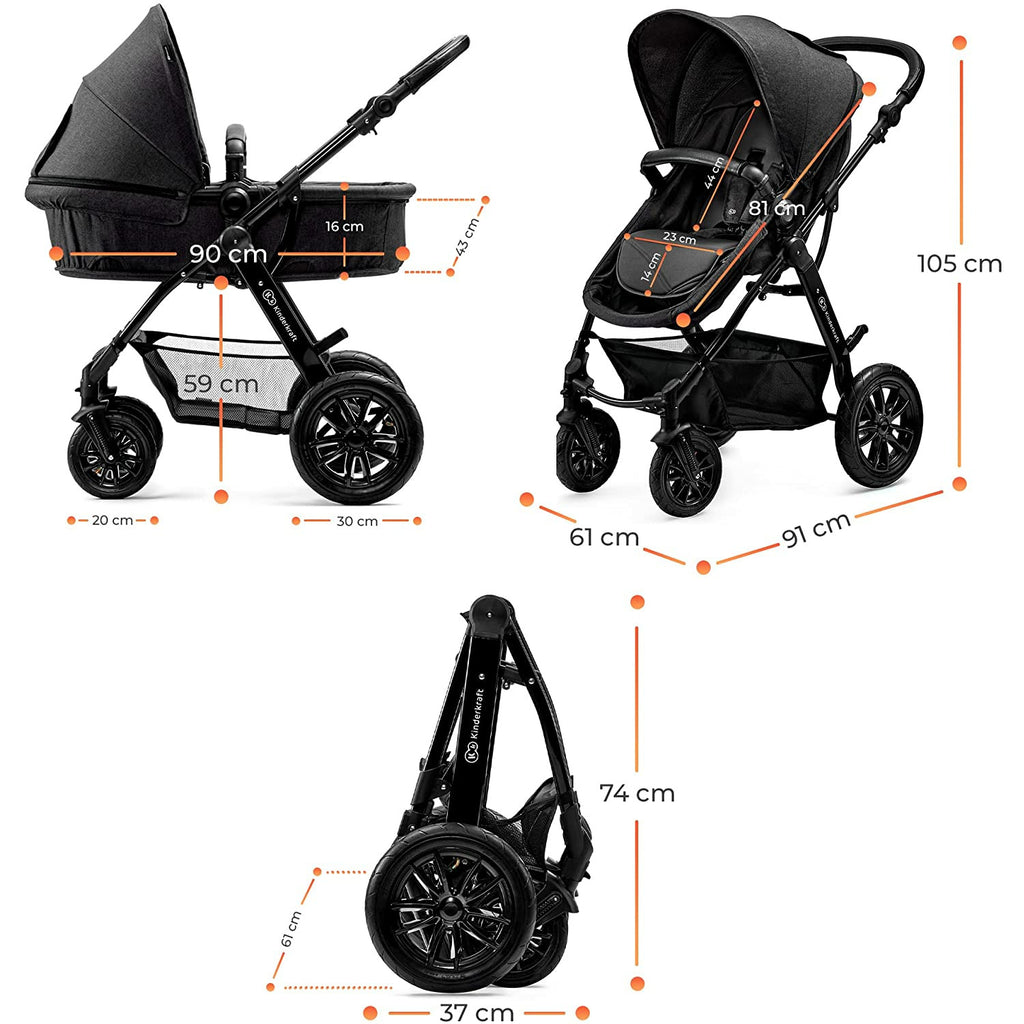 Kinderkraft Moov 3-in-1 Travel System Black Age- Newborn and Above (Holds upto 22kgs)
