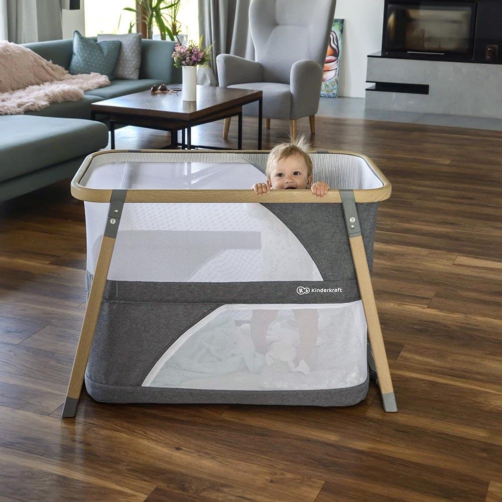 Kinderkraft Travel Cot With Playpen Function Sofi Gray Age 02Y Peekaboo