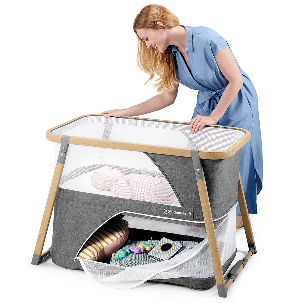 Kinderkraft Travel Cot With Playpen Function Sofi Gray Age 0-2Y