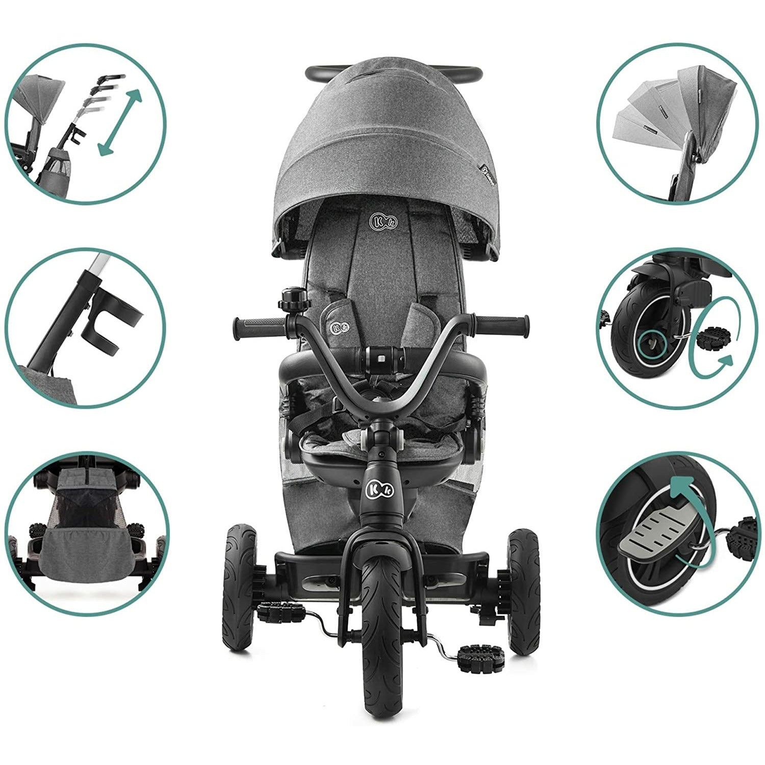 Kinderkraft Tricycle Easytwist Platinum Grey Age 9M-5Y Peekaboo