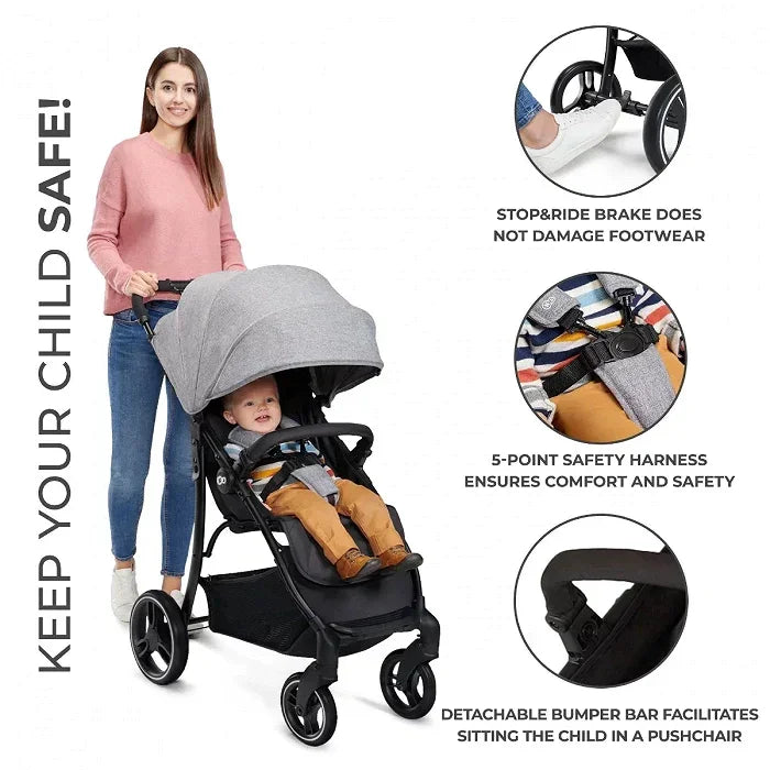 Kinderkraft Trig 2 Pushchair Stroller Grey Age- Newborn upto 4 Years  (Holds upto 24 kgs)