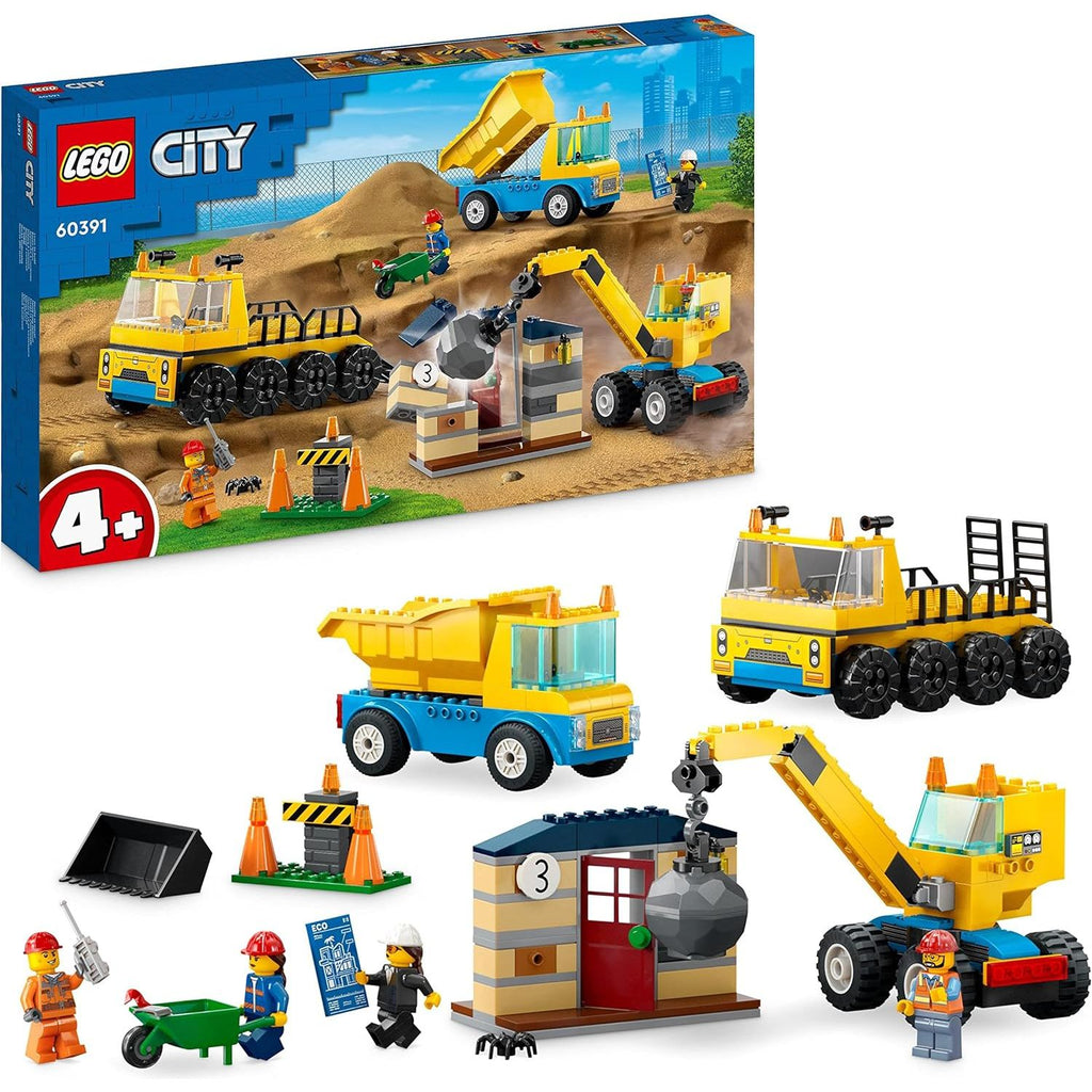 Lego Construction Trucks and Wrecking Ball Crane Playset Age- 4 Years & Above