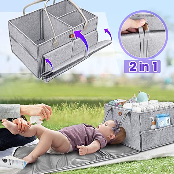 Little Story 2 In 1 Diaper Caddy With Mat Xl - Grey Unisex