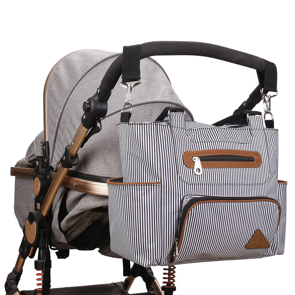 Little Story Diaper Bag Set Of 6 With Hooks - Black