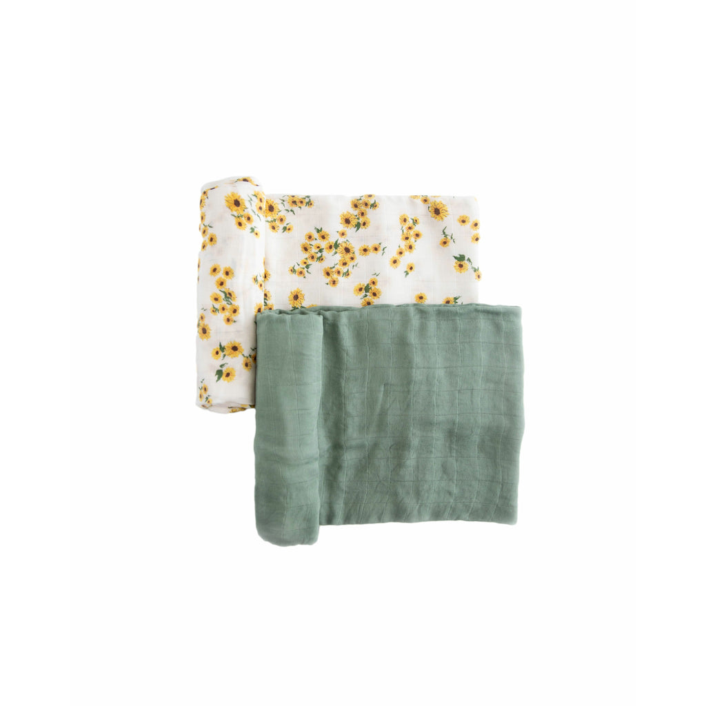 Little Unicorn 2-Pack Deluxe Muslin Swaddle Set Ditsy Sunflower Age 0+ Girl