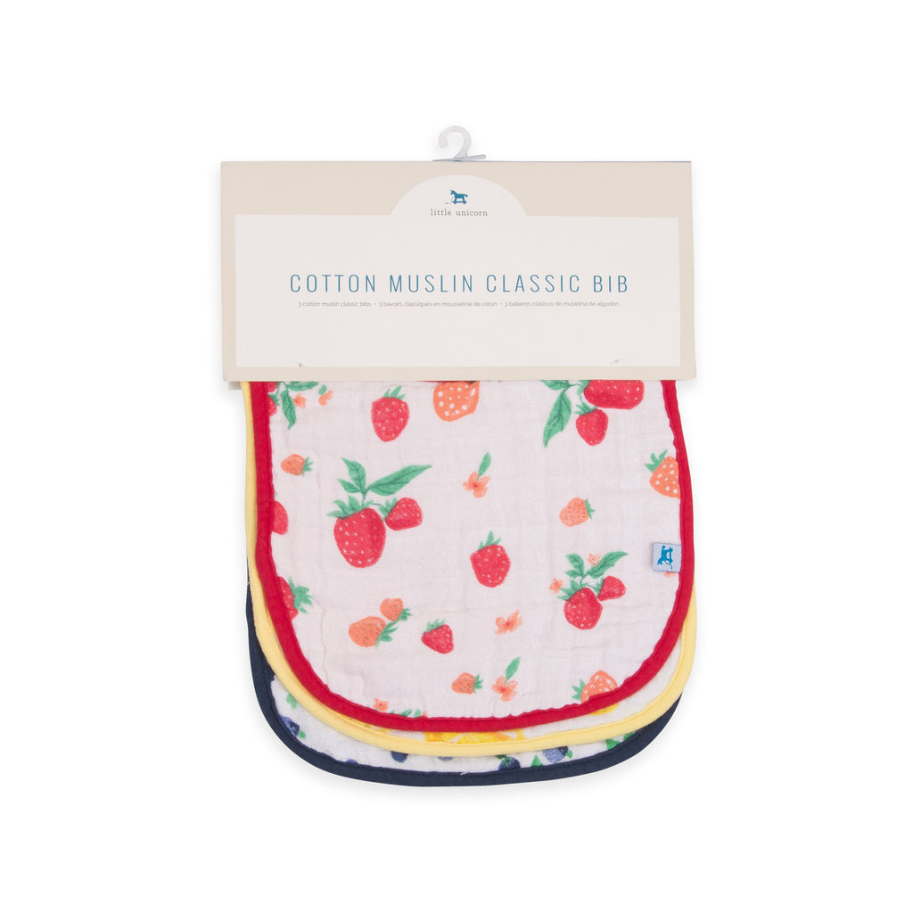 Little Unicorn 3-Pack Cotton Muslin Classic Bib Set Berry Lemonade Age 0-3Y Unisex