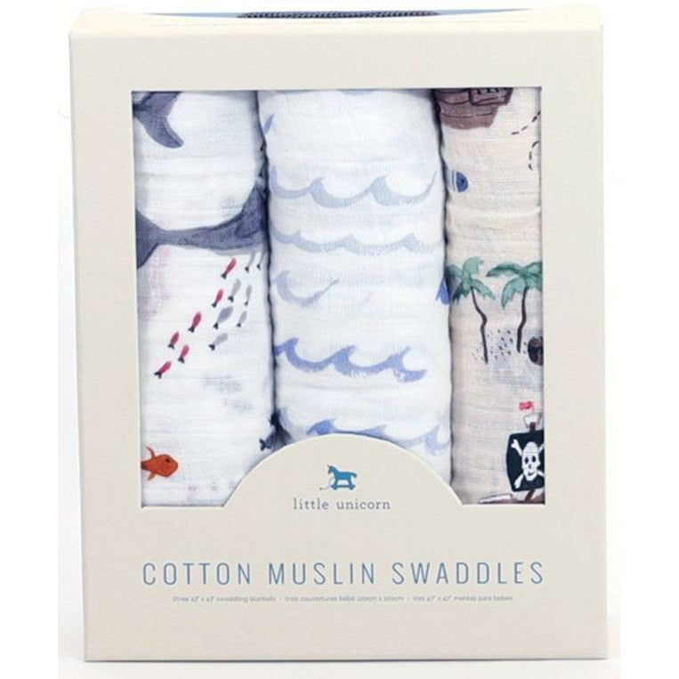 Little Unicorn 3-Pack Cotton Muslin Swaddle Set Shark 2 Age 0+ Boy