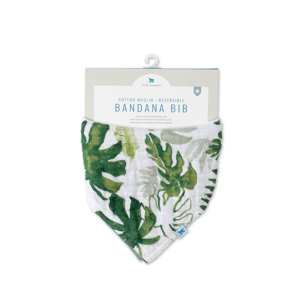 Little Unicorn Cotton Muslin Reversible Bandana Bib Tropical Leaf Age 0+ Unisex