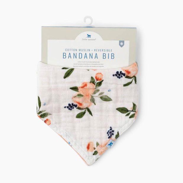 Little Unicorn Cotton Muslin Reversible Bandana Bib Watercolor Roses Age 0+ Girl