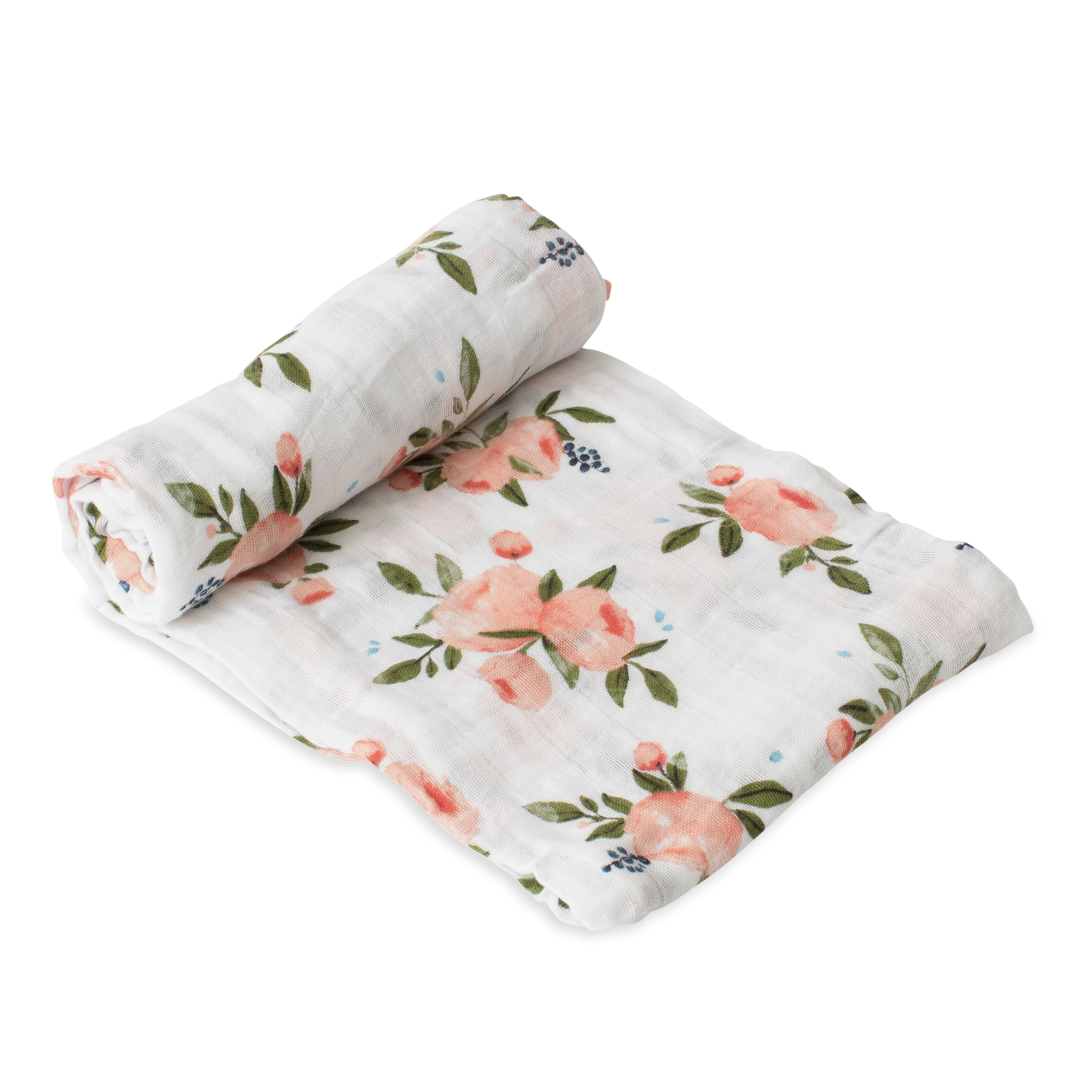 Little Unicorn Cotton Muslin Single Swaddle Watercolor Roses Age 0 Girl Peekaboo