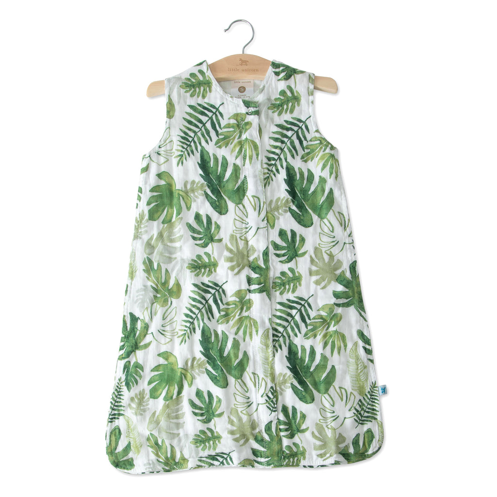 Little Unicorn Cotton Muslin Sleep Bag Small Tropical Leaf Age 0-6M Unisex
