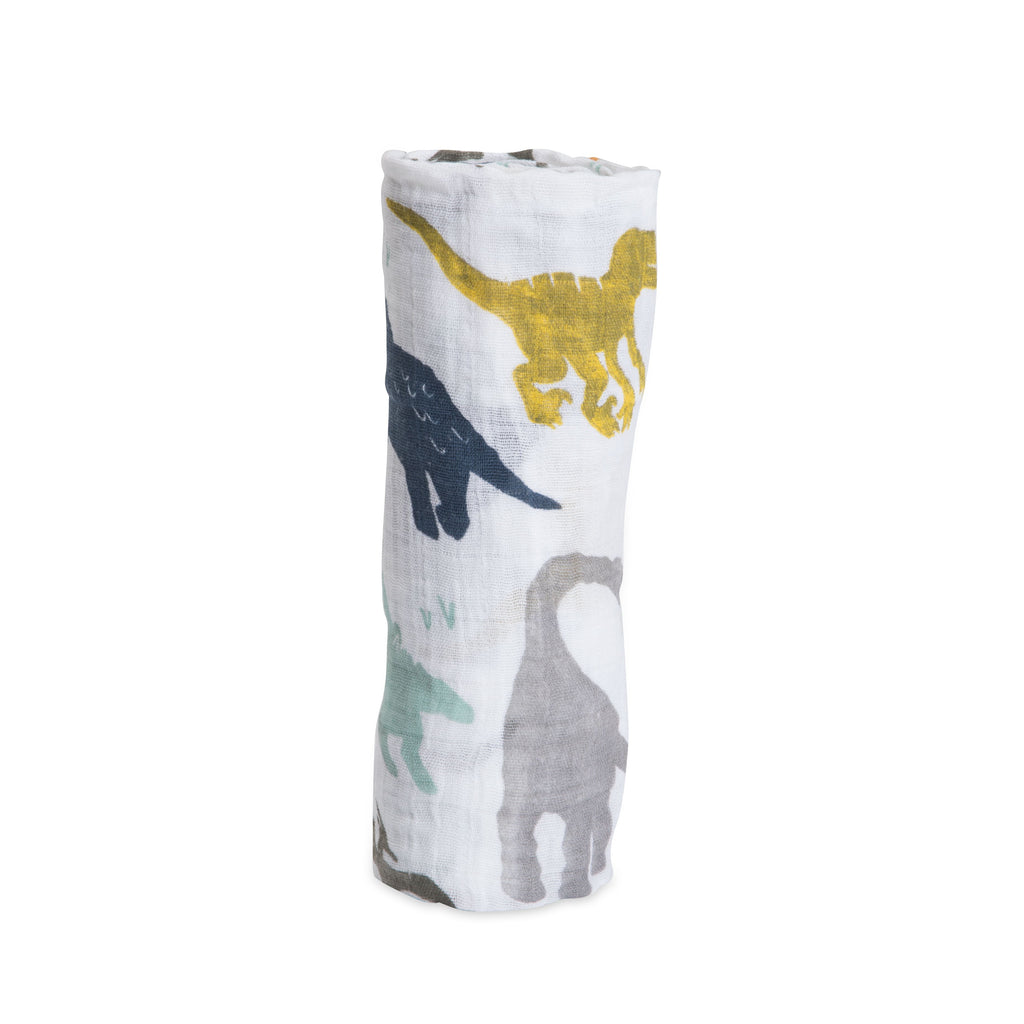 Little Unicorn Cotton Muslin Swaddle Single - Dino Friends Age-Newborn & Above