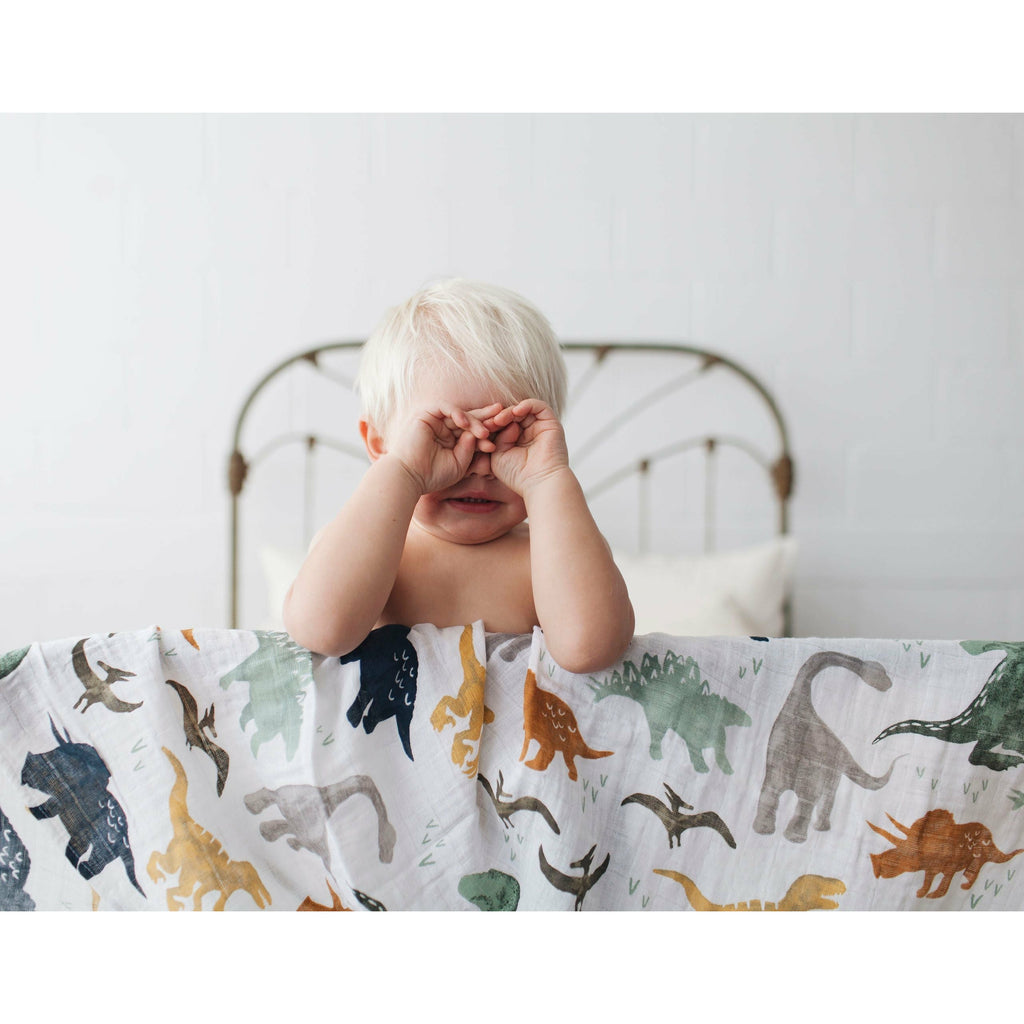 Little Unicorn Cotton Muslin Swaddle Single - Dino Friends Age-Newborn & Above
