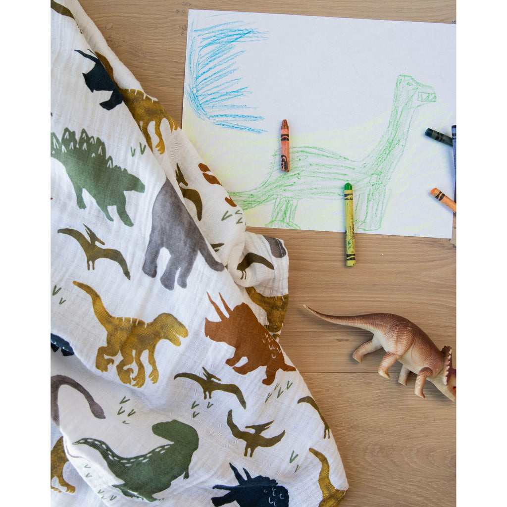 Little Unicorn Cotton Muslin Swaddle Single - Dino Friends Age-Newborn & Above