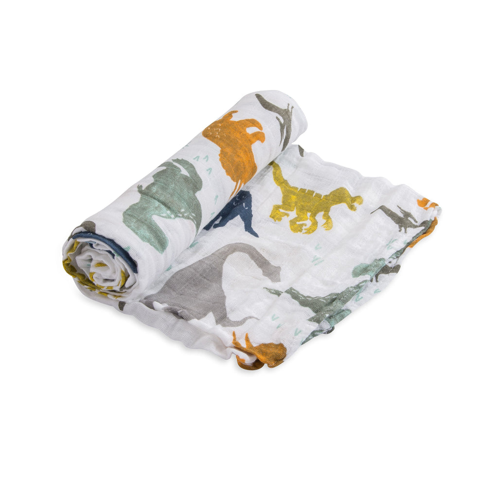 Little Unicorn Cotton Muslin Swaddle Single - Dino Friends Age-Newborn & Above