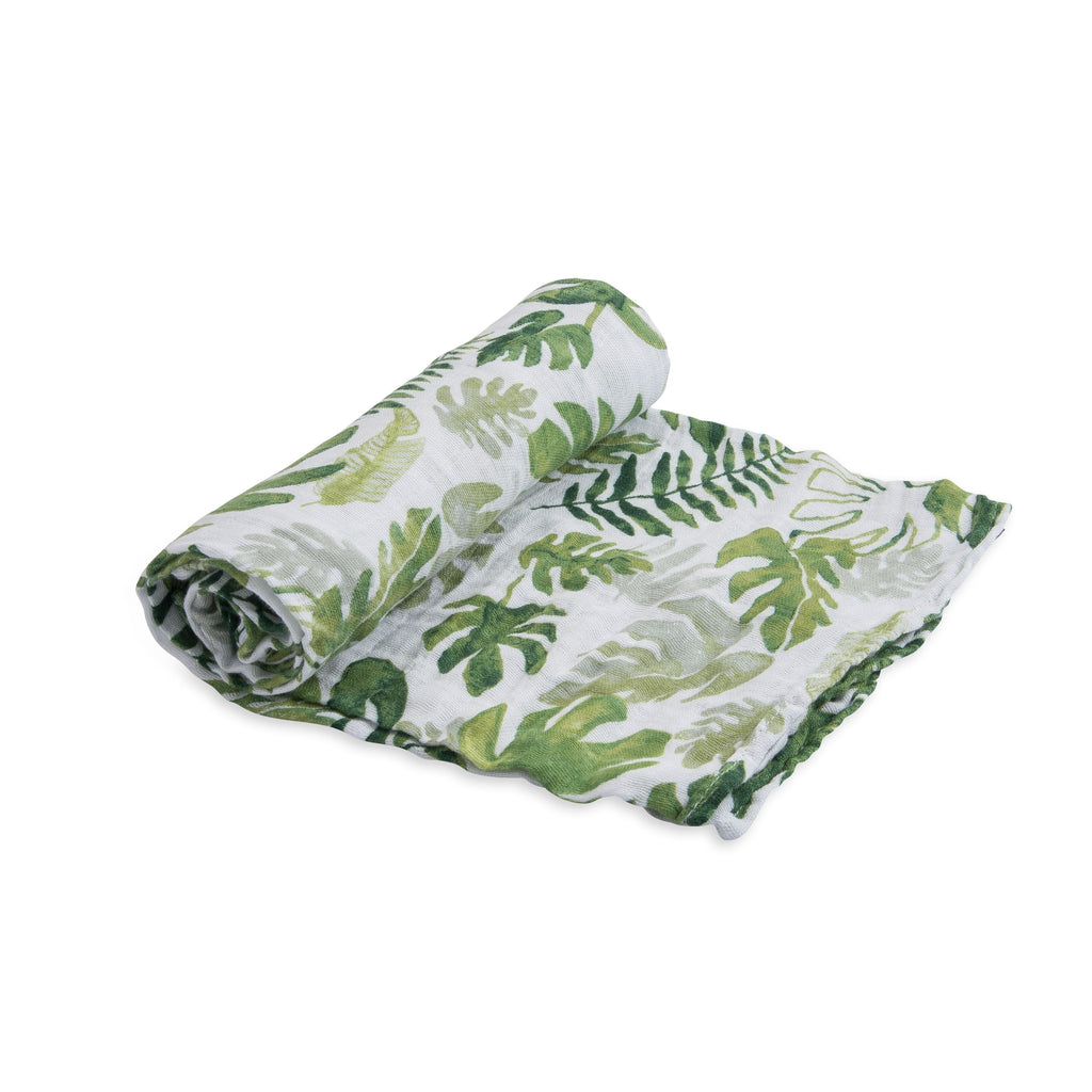 Little Unicorn Cotton Muslin Swaddle Single - Tropical Leaf Age-Newborn & Above