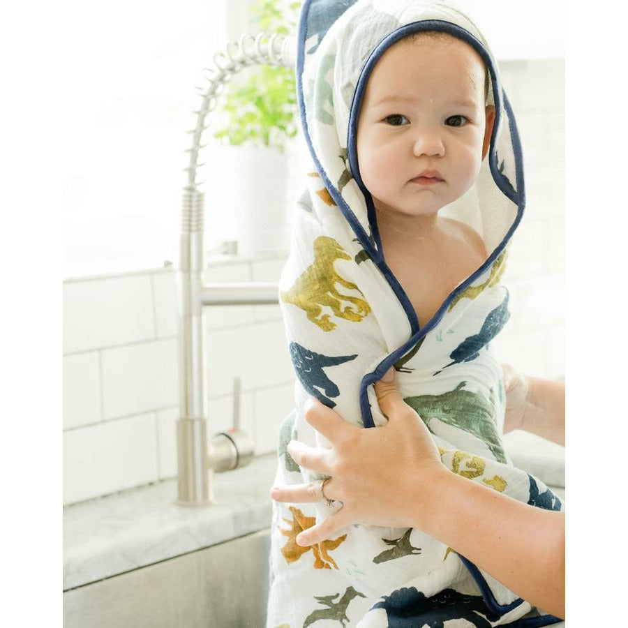 Little Unicorn Hooded Towel & Washcloth Set Dino Friends Age 0-3Y Boy