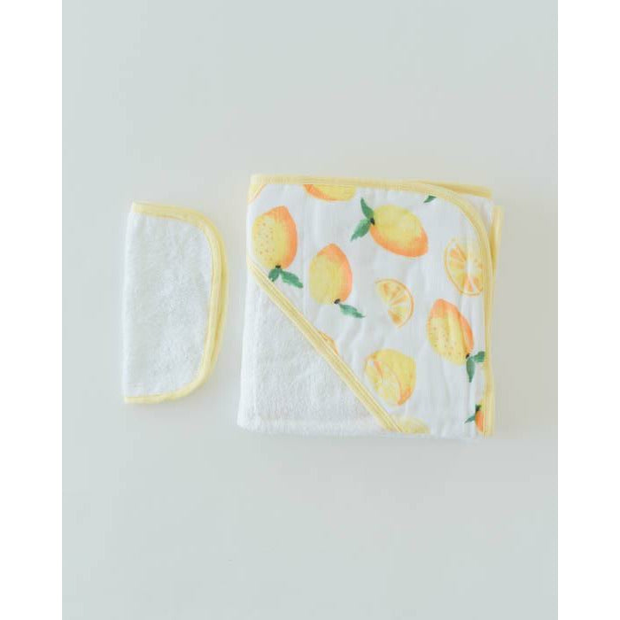 Little Unicorn Hooded Towel & Washcloth Set Lemon Age 0-3Y Unisex