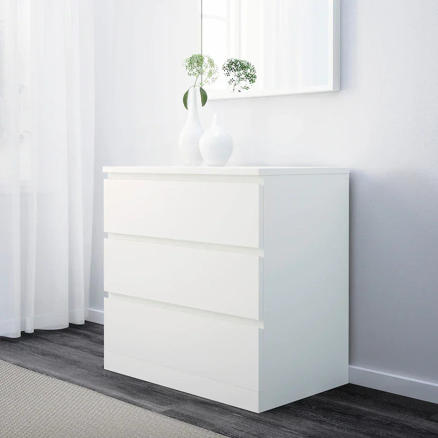 Ikea Malm Chest Of 3 Drawers, White 80 X 78 Cm - Peekaboo Ikea Malm Chest Of 3 Drawers, White 80 X 78 Cm - Peekaboo