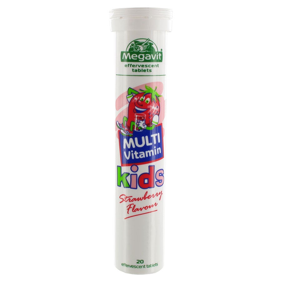Megavit Effervescent  Multivitamins For Kids Strawberry Flavoured 20 Tablets