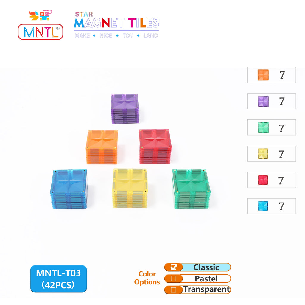 Pibi MNTL  42 Pieces Star Magnet Tile Toy Set (Classic) Age- 3 Years & Above
