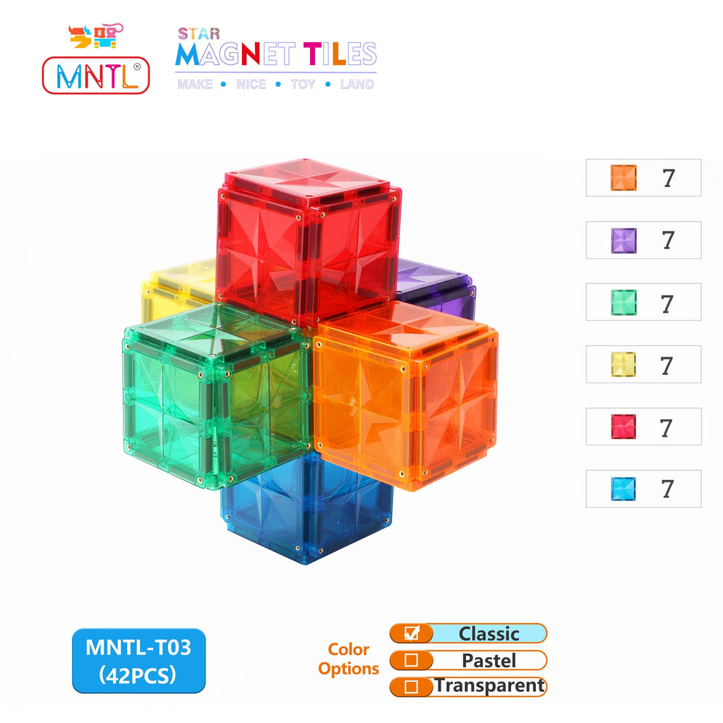 Pibi MNTL  42 Pieces Star Magnet Tile Toy Set (Classic) Age- 3 Years & Above