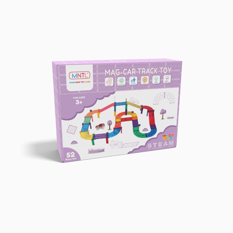 Pibi MNTL 52 Pieces Magnetic Car Track Toy Set Age- 3 Years & Above