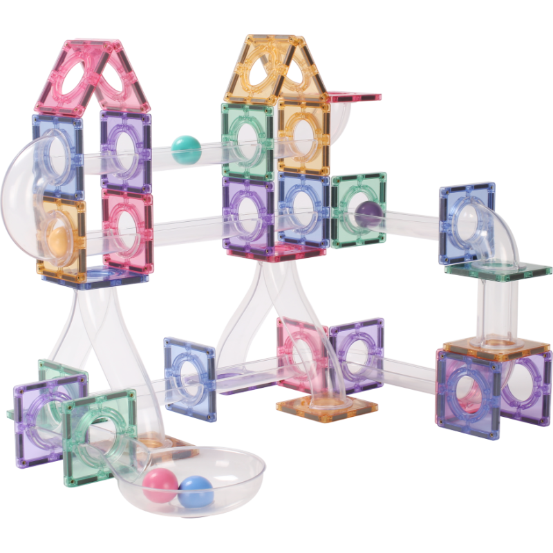 Pibi MNTL 80 Pieces Pastel Marble Run Toy Set with Transparent Tubes  Age- 3 Years & Above