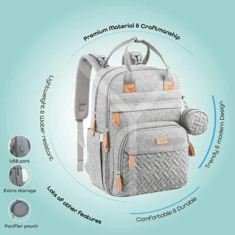 MOON Kary Me Diaper Bag Backpack Unisex Light Grey 30 x 20 x 41 cm Light Grey Age-Adults