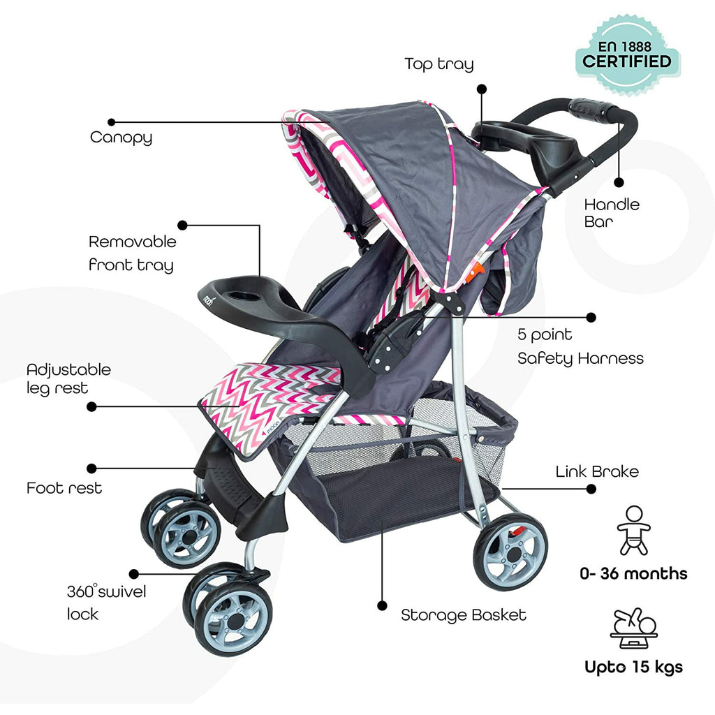 Moon Trek - One Fold Stroller - Pink 0-36M