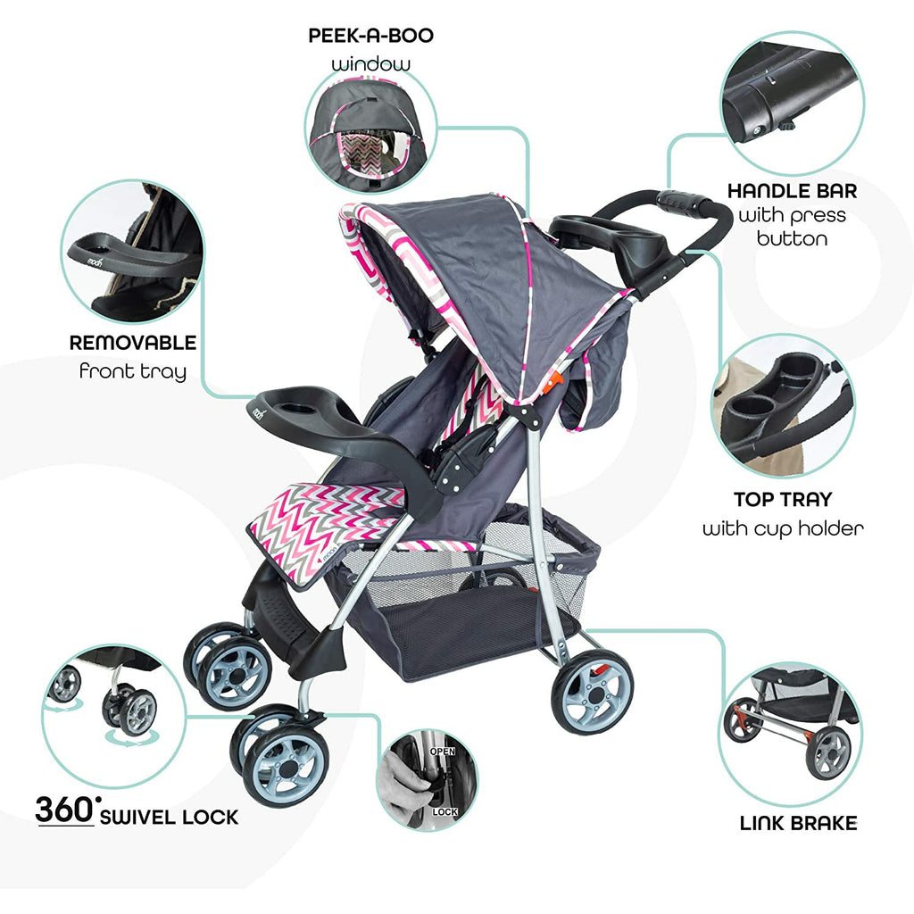 Moon Trek - One Fold Stroller - Pink 0-36M