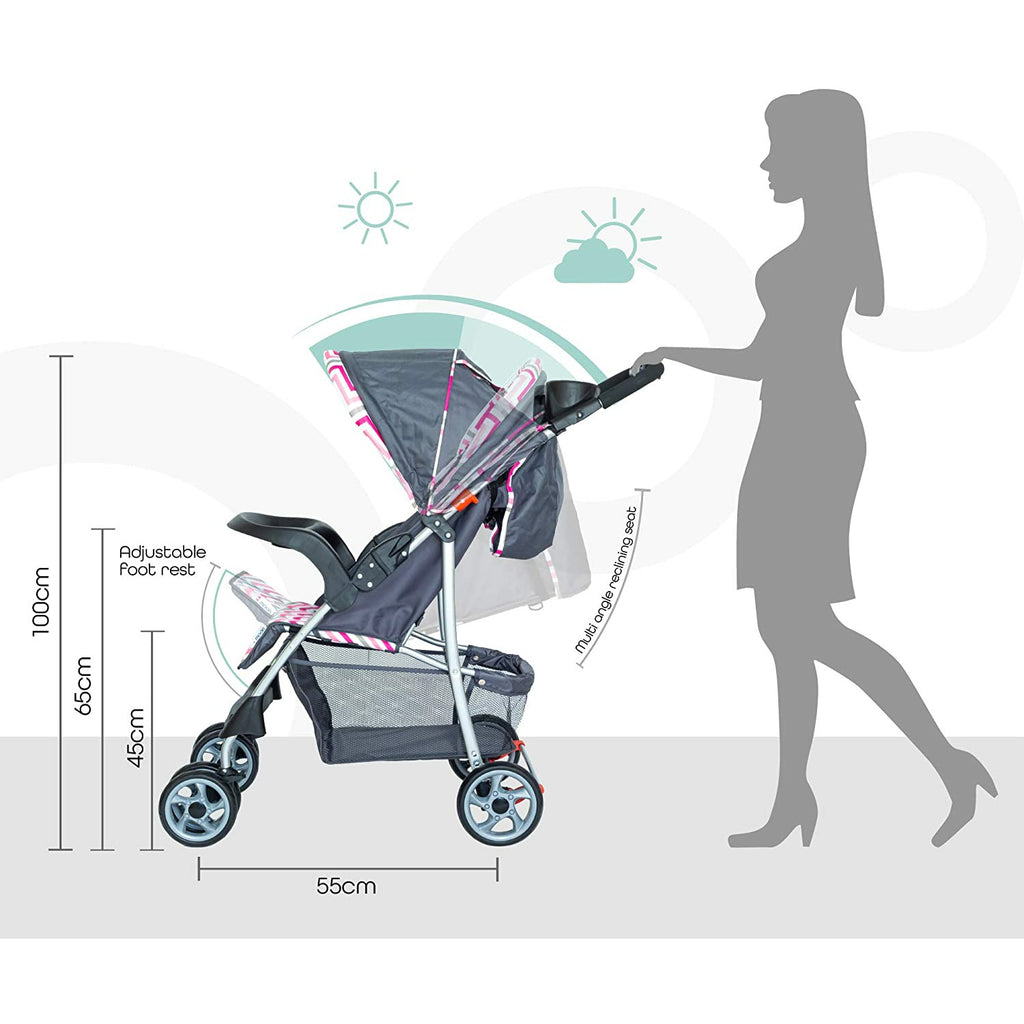 Moon Trek - One Fold Stroller - Pink 0-36M