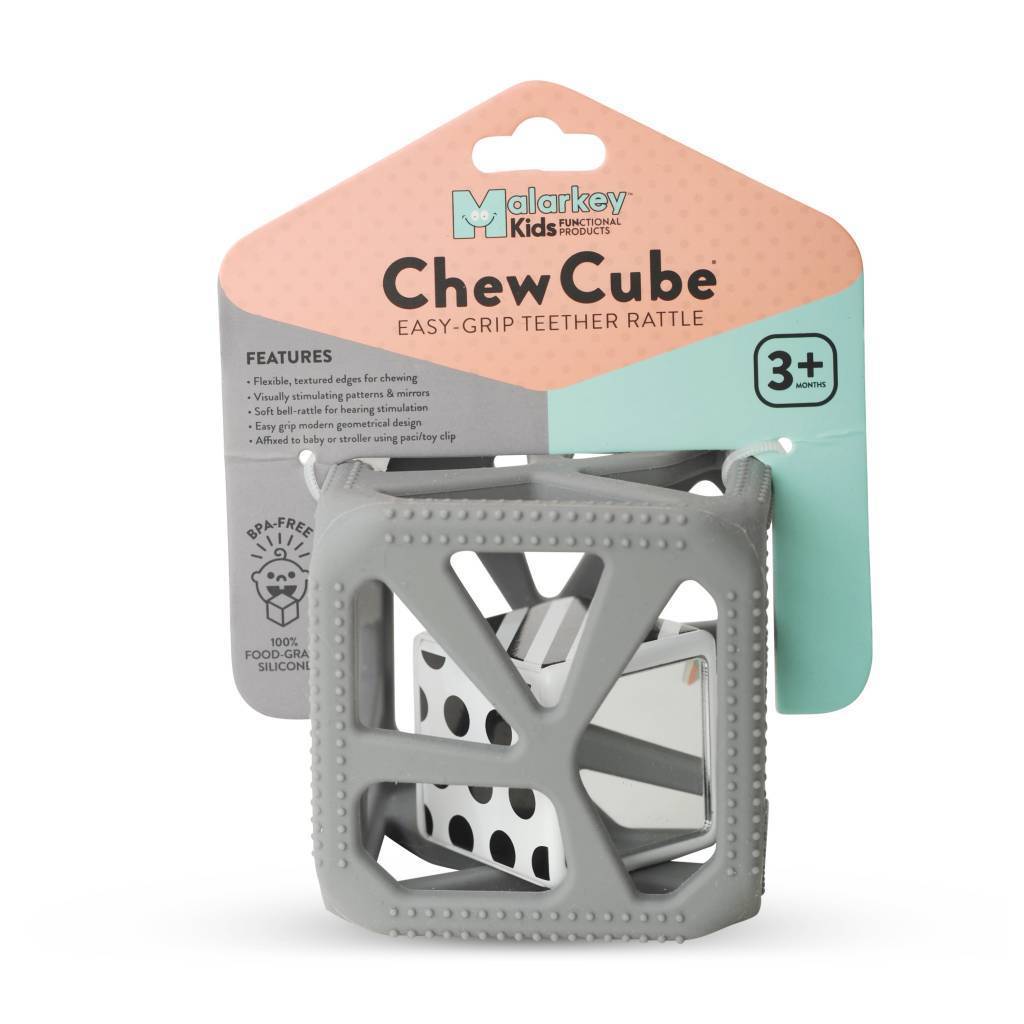 Munch Baby Chew Cube - Easy Grip Teether Rattle - Grey 3M+