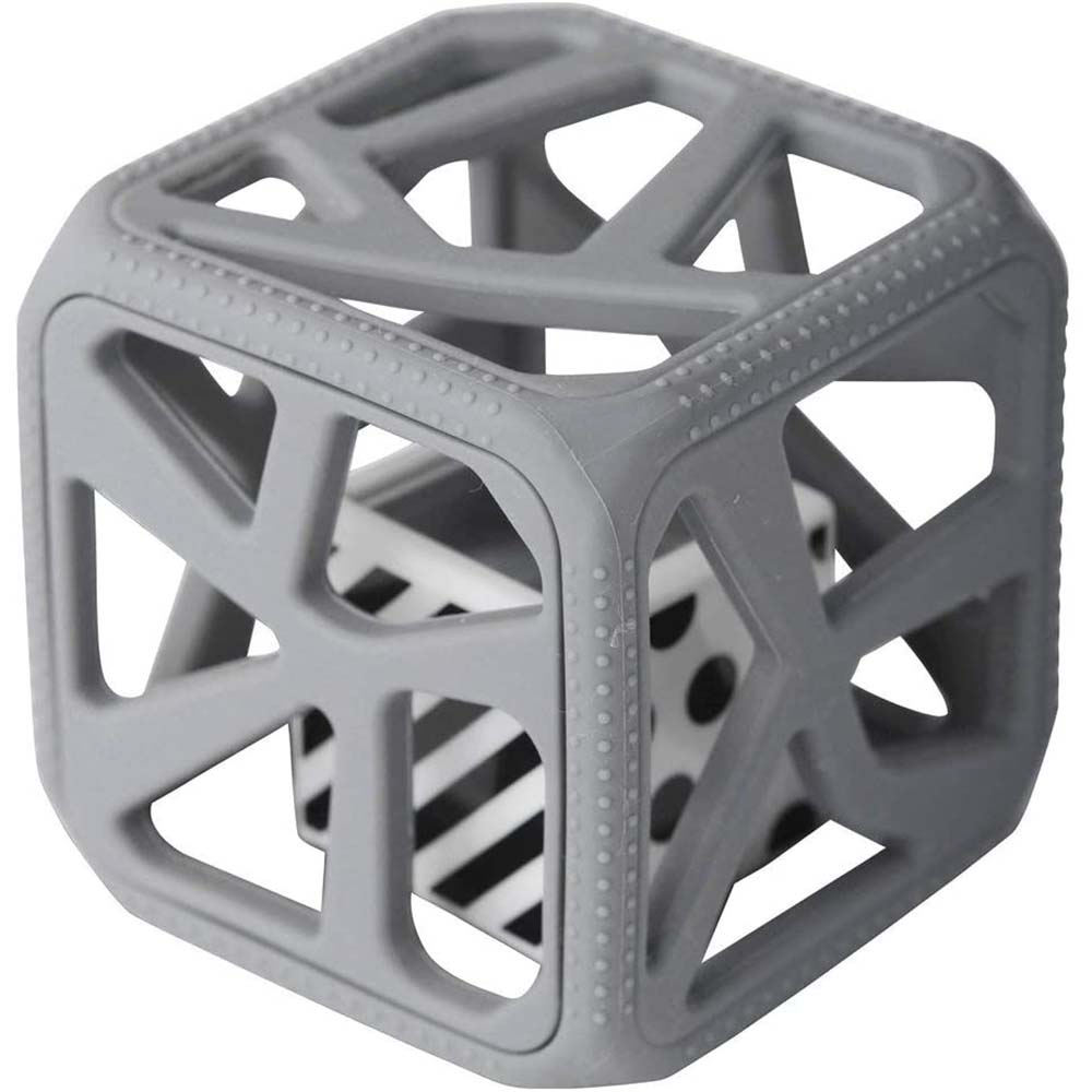 Munch Baby Chew Cube - Easy Grip Teether Rattle - Grey 3M+